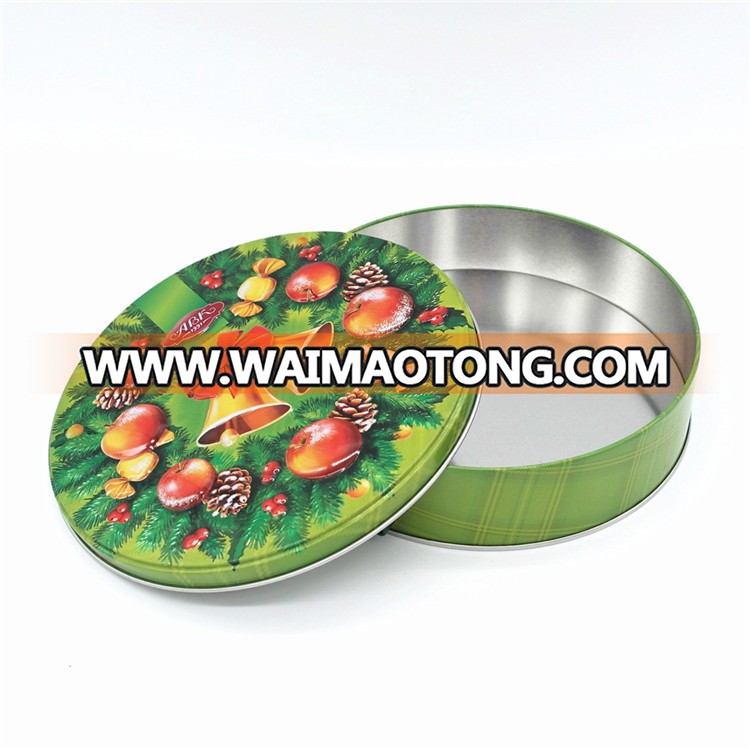 cute christmas round clear cookie tin box/christmas tin box for cookie