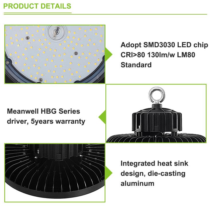 In Stock DLC CE Listed ufo led hig light Dimmable 100W 150W 200W 300W highbay 400W 500W IP65 Industrial UFO LED High Bay Light