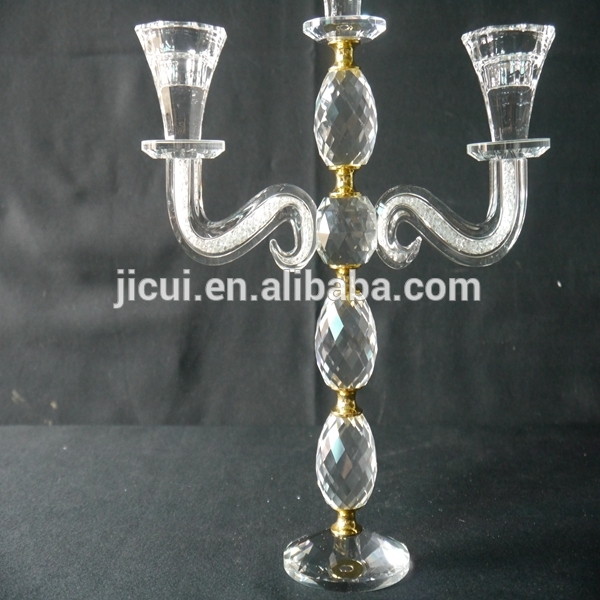 Wedding Decorative Candelabra,Crystal With Golden Metal Candle Holder