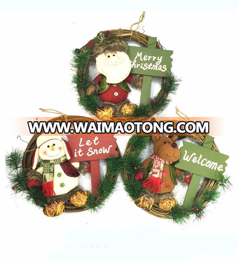 Factory wholesale wreath rattan ring hanging eco Christmas decorations Santa Claus snowman christmas garland