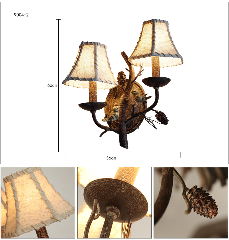 Indoor vintage antique lighting lamp pinecone & birds wall sconce