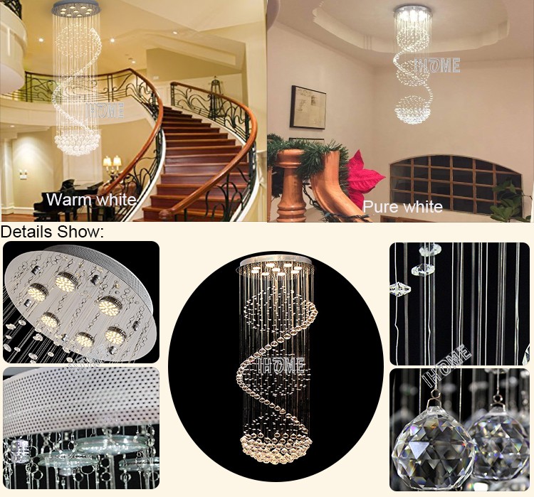 Spiral stair shape chandelier pendant lighting crystal Drop ceiling hanging Lamp for home hotel