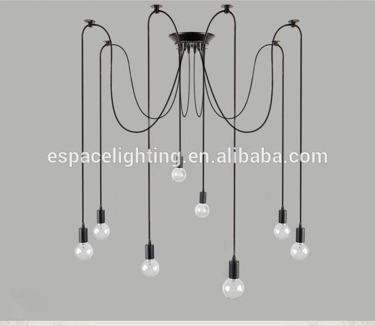 Industrial black wire ceiling lamp holder with led edison bulb