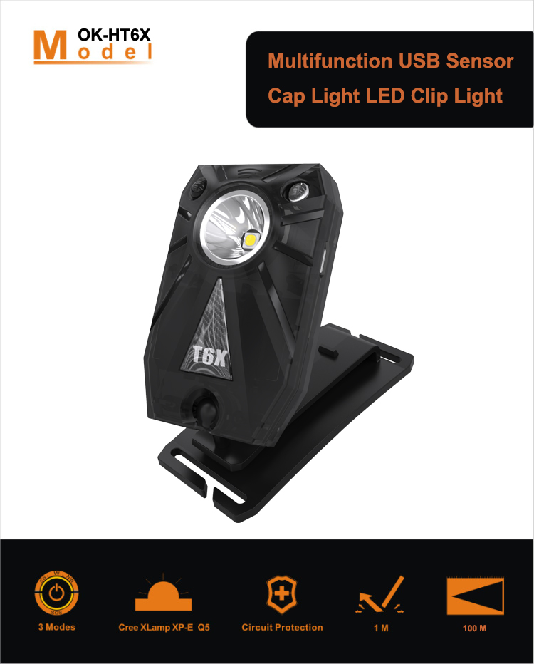 New Products 110 Lumen Waterproof IP44 Built-in Battery 1 pcs XPE LED USB Clip Sensor Headlamp