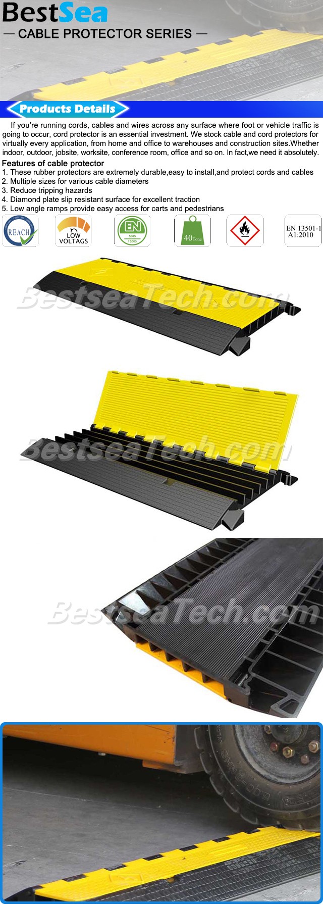 Various size rubber cable protector floor