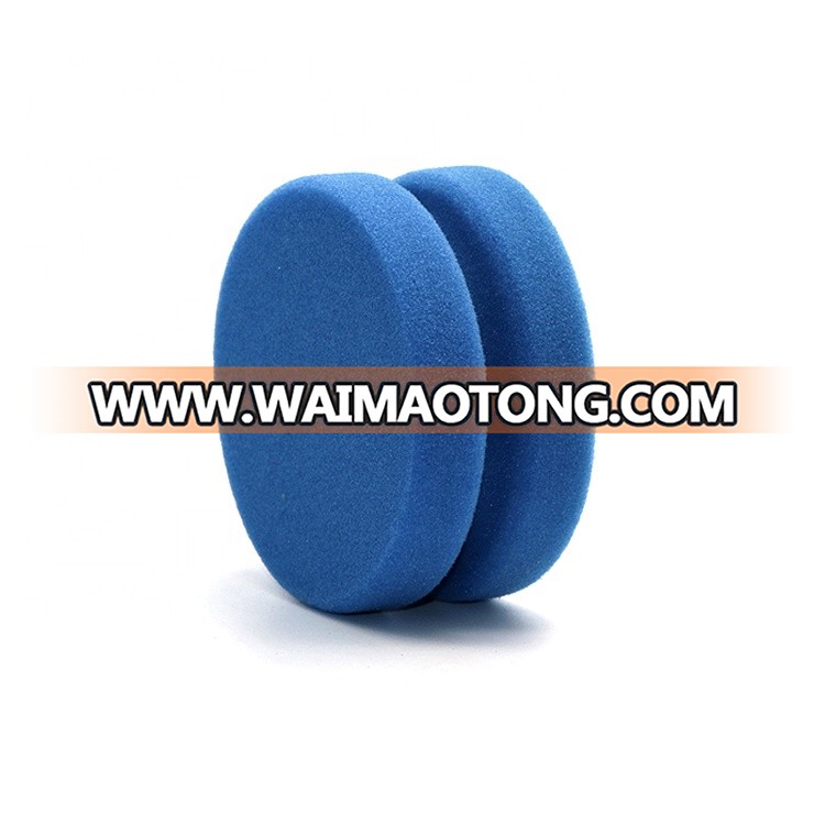 China Car Care Soft Polyester Sponge Blue Notched Yo-yo Shape Painting Waxing Tyre Polish Detailing Dressing Applicator Pad