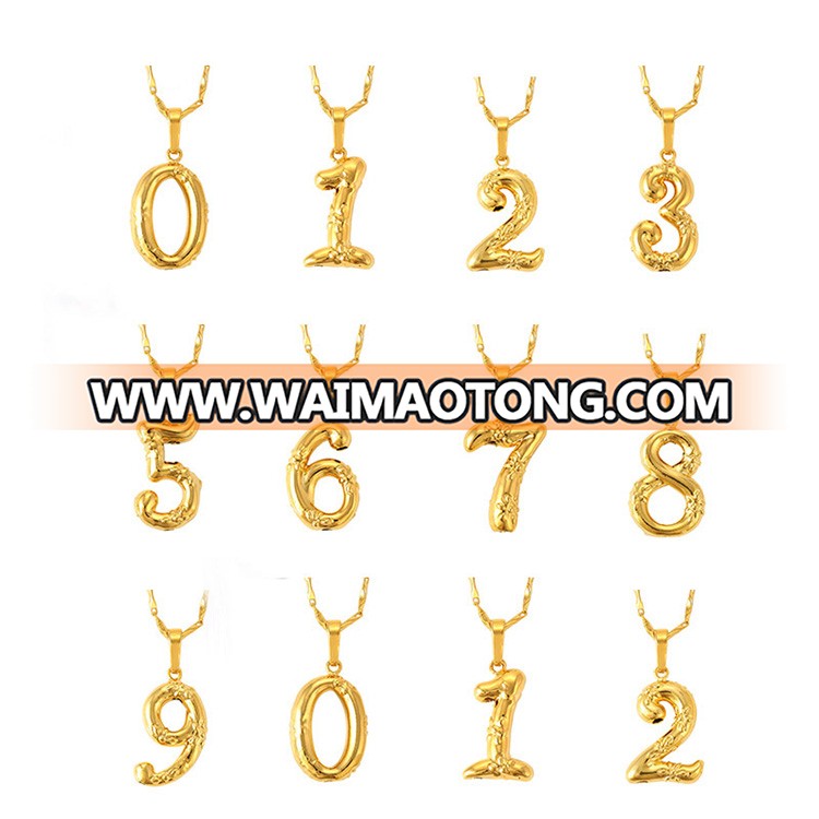 Birthday Gift Fashion design Gold color Lucky Number Pendant For necklace chain