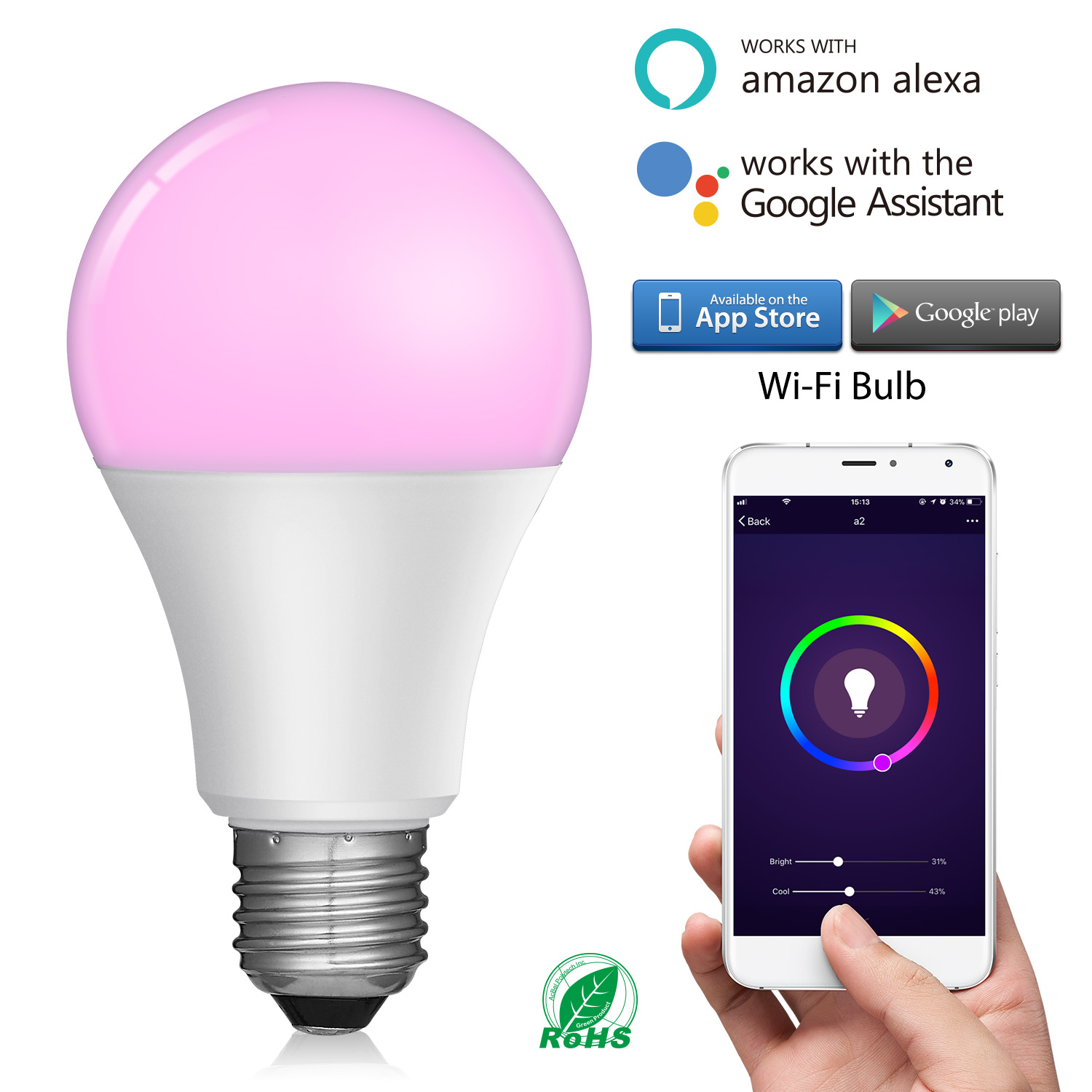 Dimmable Multicolored Color Changing RGBW A21 E26/27 works with Echo Alexa Google Home Wifi Led lamp Smart Light Bulbs