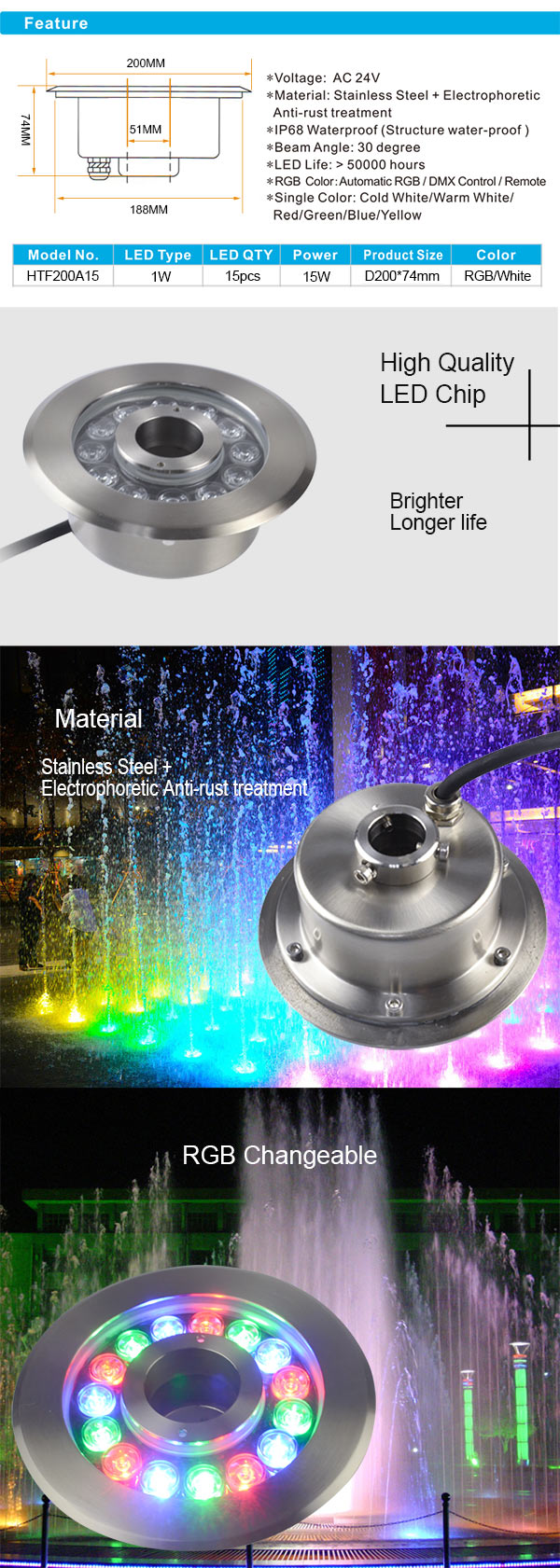 DIY Project Customized DMX512 RGB RGBW IP68 Pool Pond dancing musical water fountain led light