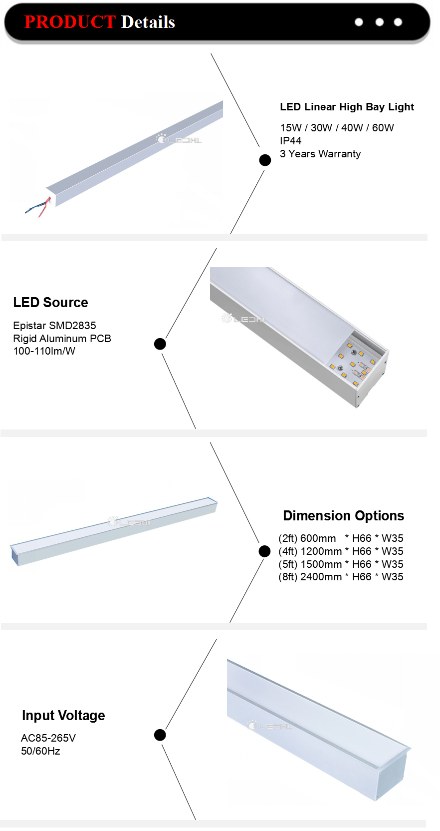 LED linear light IP44 supermarket 0.6m 1.2m 1.5m 2.4m triproof lamp LED linear light fixture