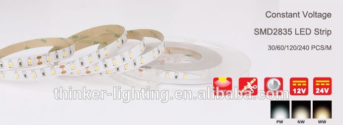 Dongguan 60leds/m non-waterproof SMD2835 led strip light epistar chip with CE RoHs certificate