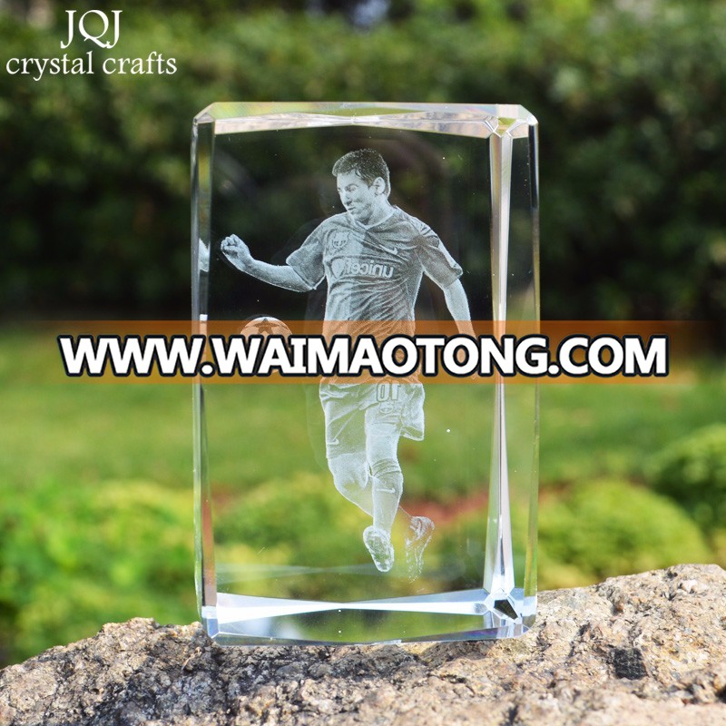 3D laser etched glass block crystal custom FOOTBALL design birthday present ,souvenir