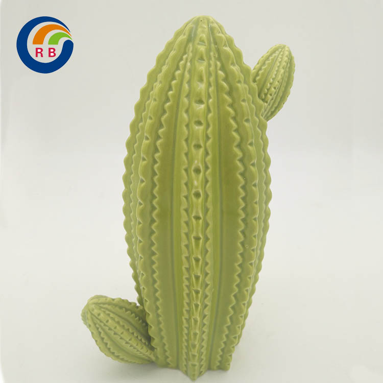 Green Glazed Ceramic Cactus Art Ornaments for Home Desktop Decoration