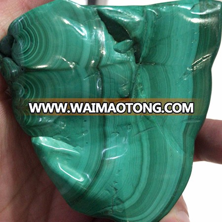 Polished natural green malachite rough slice