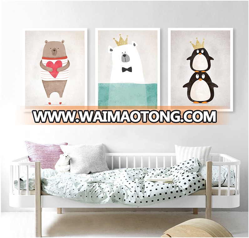 Hot sale canvas printing for kids room lovely animal penguin custom picture