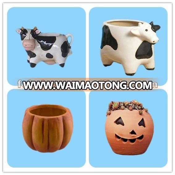 Novelty ceramic animal cow shaped planter