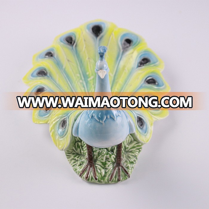 Colorful peacock shape ceramic porcelain animal fruit dish