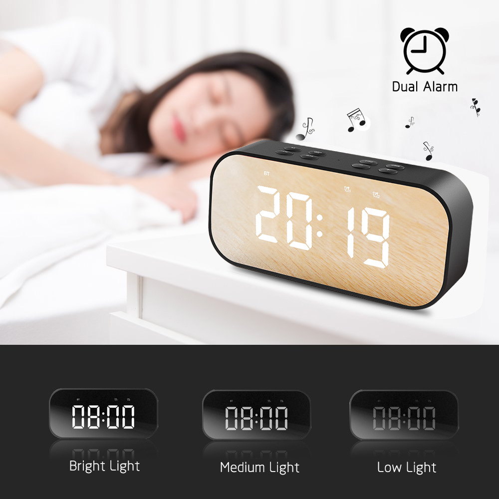 Portable Mirror LED display time wireless Handsfree call vibrant usb alarm clock speakers