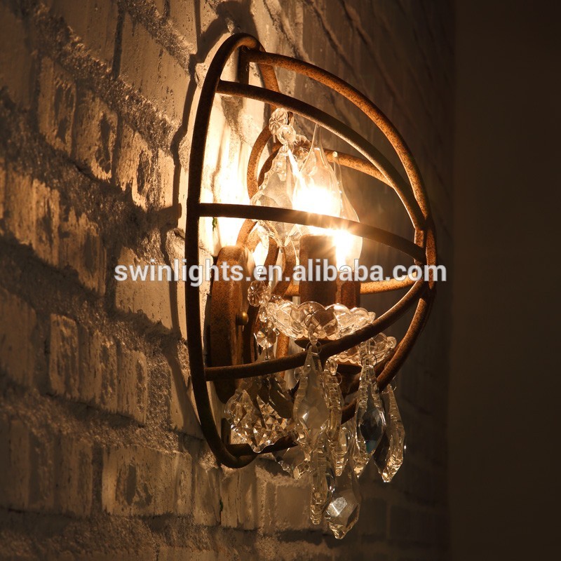 vintage rustic iron wall lamp crystal wal sconce   W6024-2