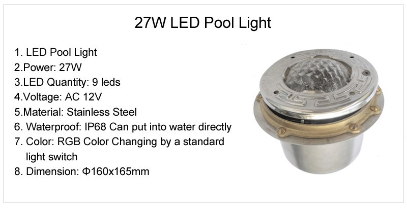 RGB LED Pool Light 12 Volt stainless steel jacuzzi led light