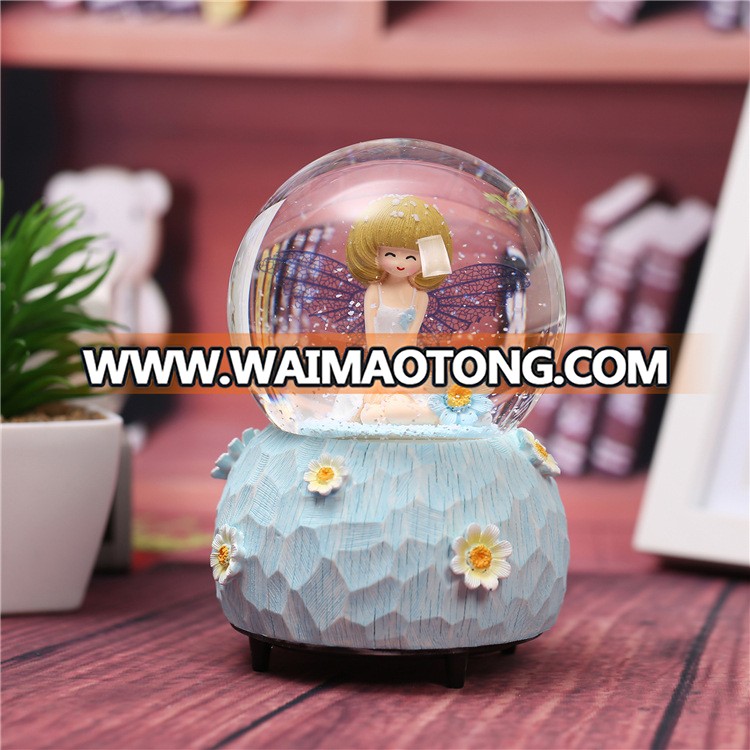 Creative light rotating flower fairy music box  birthday gift floating snow crystal ball for home decoration