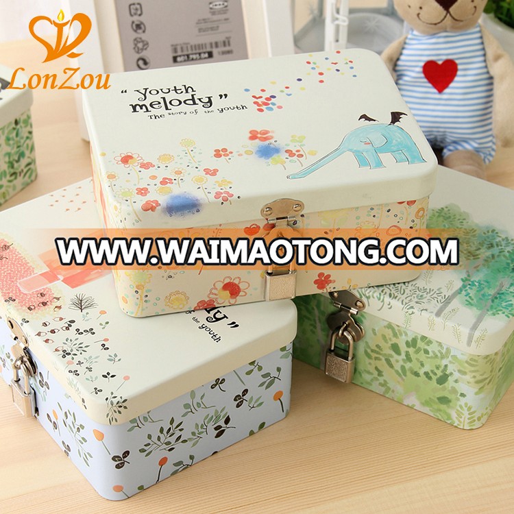 Personalized biscuit tin box beautiful simple square tea tin box with lock