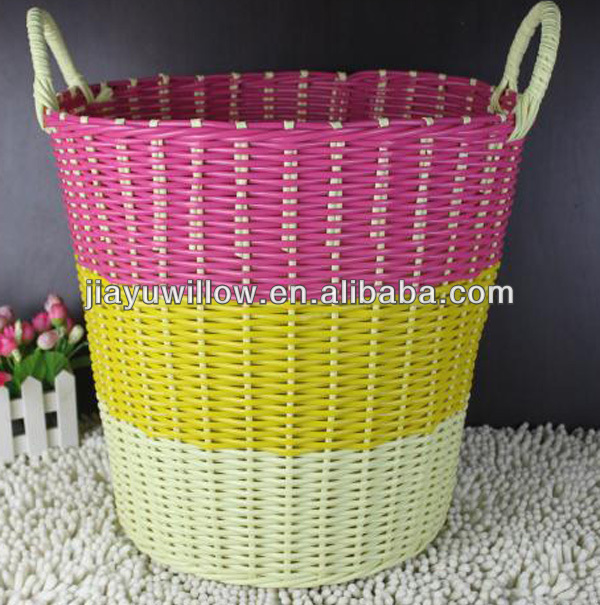 cheap woven plastic wicker laundry basket