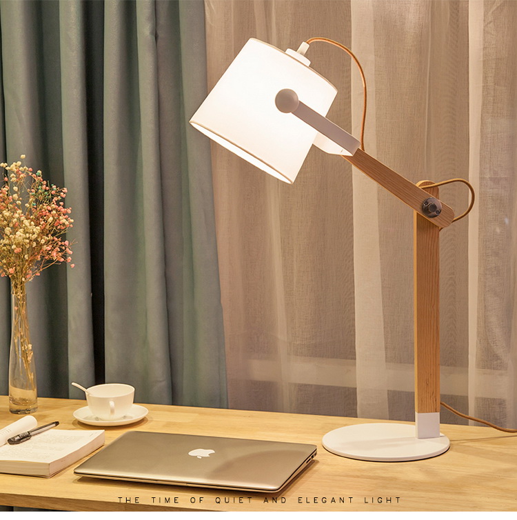 Nordic simple wooden style modern fabric table lamp for reading and writing