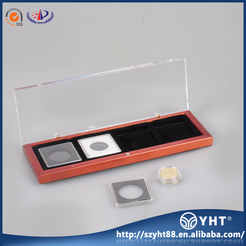 Wholesale transparent commemorative coin display box for 2 3 4 5 6 spaces with Clear see through lid