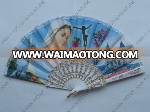 Hot products customized printed fabric plastic hand fan