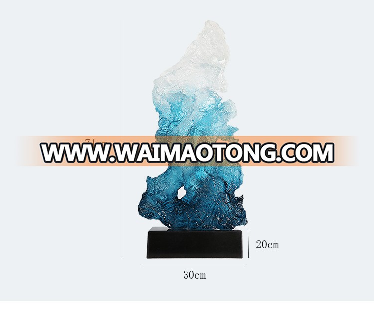 Fancy look Clear blue resin abstract craft sculpture modern home hotel lobby decoration