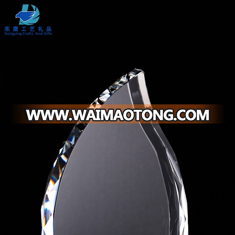 Factory Wholesale Flame Shape Crystal Trophy Plaque With Base