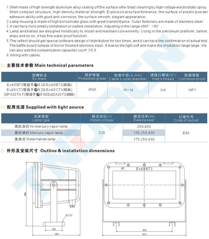 High Pressure Sodium Floodlight explosion-proof Street lamp