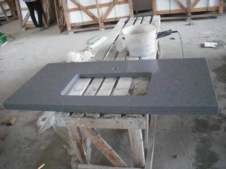 Factory Supply Artifical Grey Quartz Stone Countertop With Free Drawing