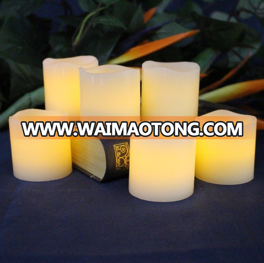 Battery Operated LED Flameless Unscented Ivory Wax CANDLE Yellow Flame Candles with Remote