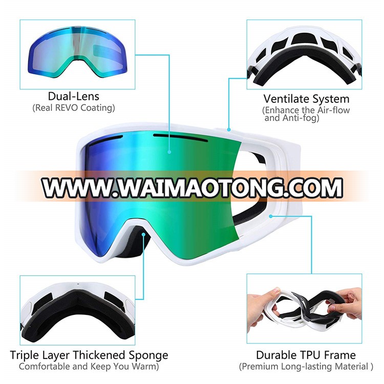 2 In 1 Adult Anti-Fog UV400 Magnetic Ski Goggle With Detachable Nose Guard