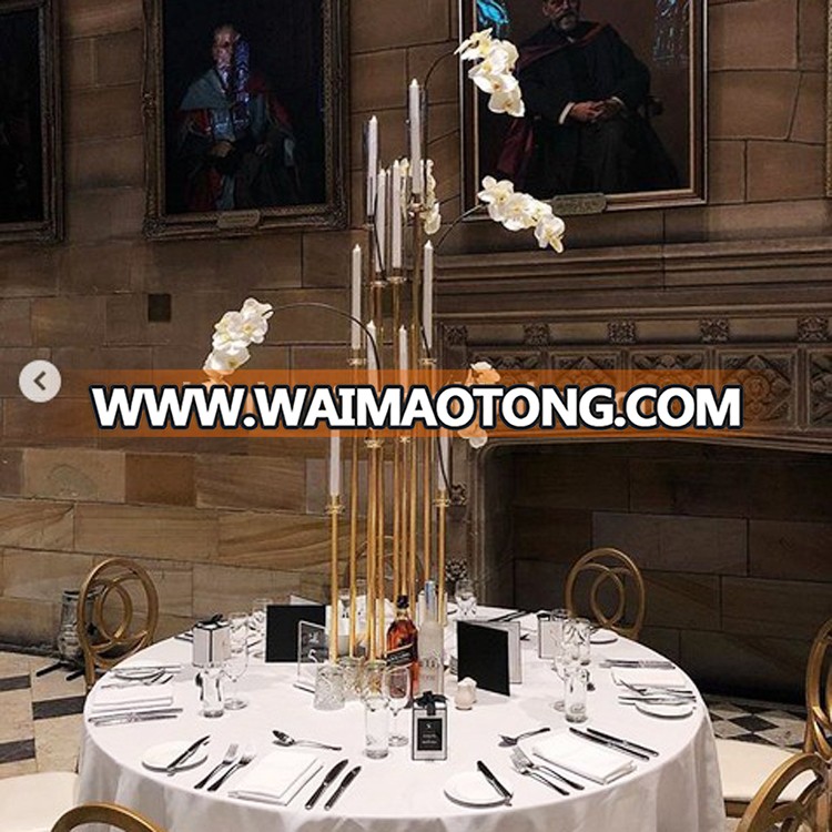 10 arms square base gold candlesticks wedding floor candelabra with hurricanes on the top