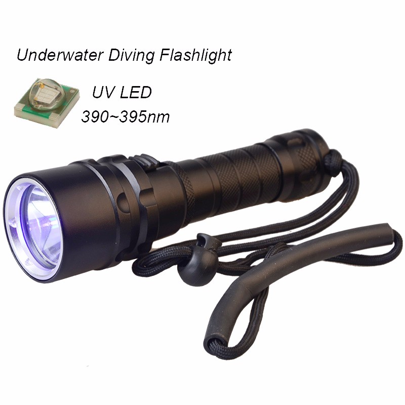 High Power 395nm Underwater Flashlight Aluminium Alloy IP68 Waterproof UV Diving Torch