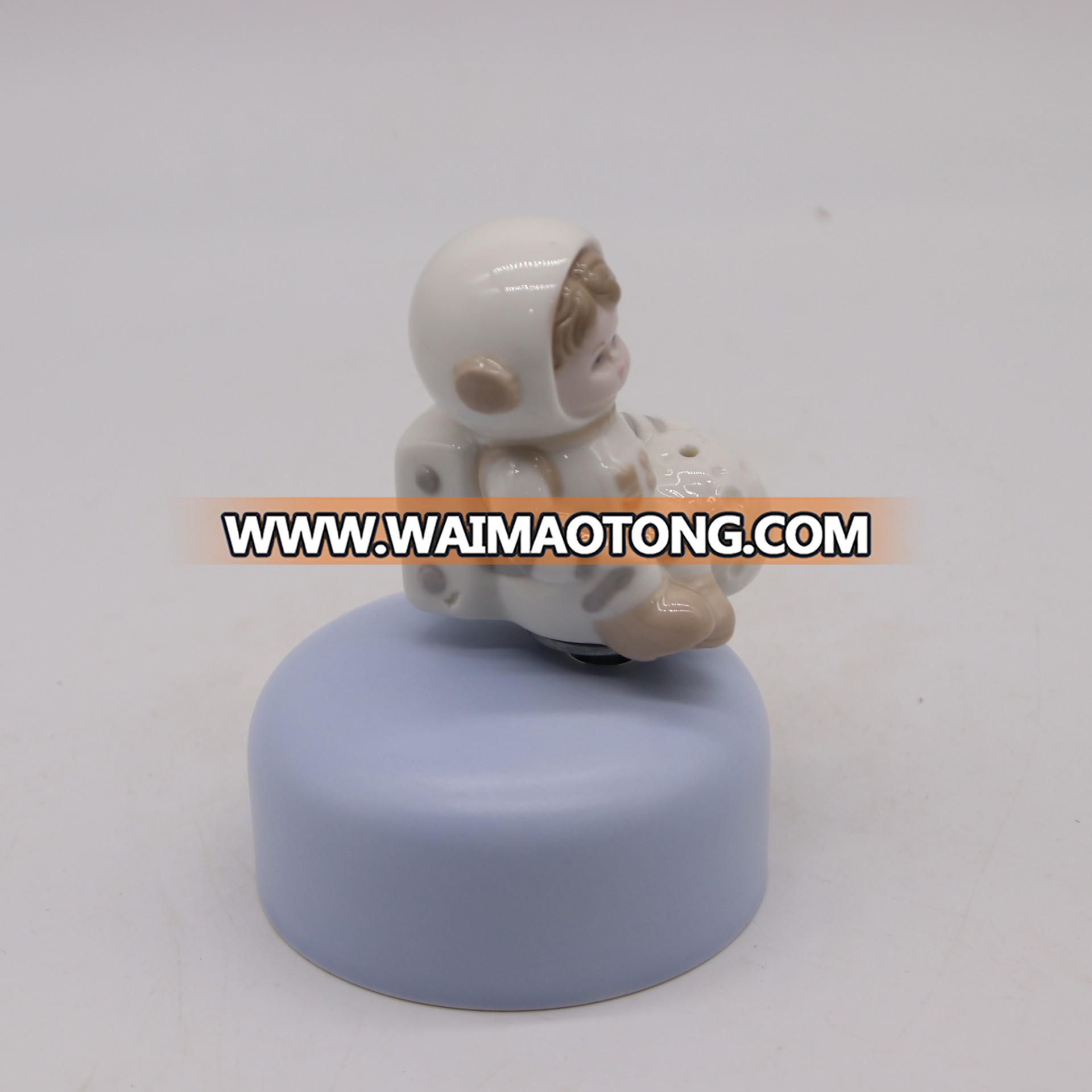 Astronauts figure ceramic music box small porcelain figurine