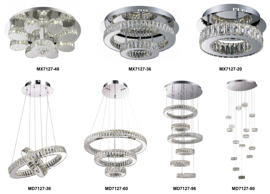 Hot Sale LED Pendant Light Crystal Two Round Rings Hotel Clear Crystal Hanging  Lighting Chandelier Light