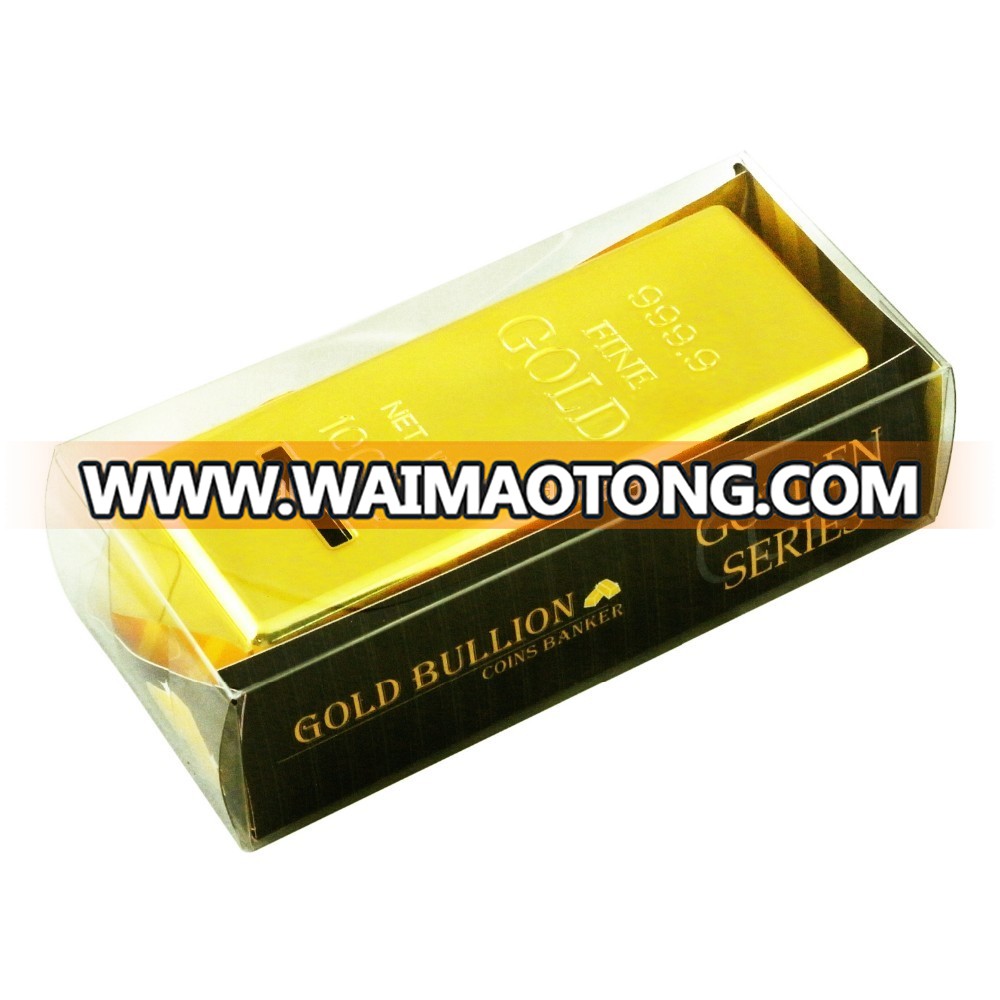 Wholesale Good Quality Low MOQ Gold Plated Gift Souvenir Gold Bar Plastic Saving Money Box