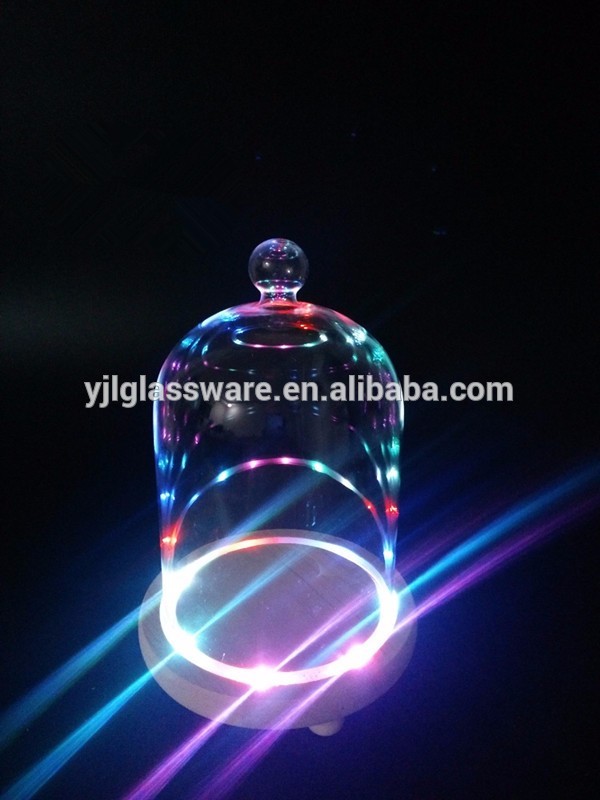 hot selling wholesale price fancy design flower glass dome with black wooden base