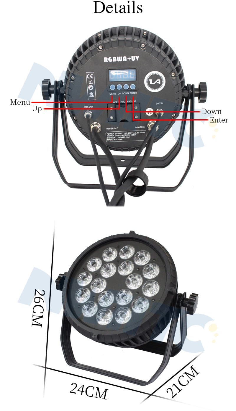 Outdoor IP65 dmx rgbwa uv 6in1 waterproof led flat par can uplights