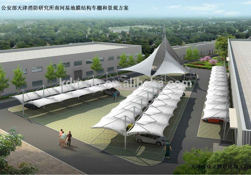 car parking tensile membrane structure of PVC PVDF PTFE fabric roof