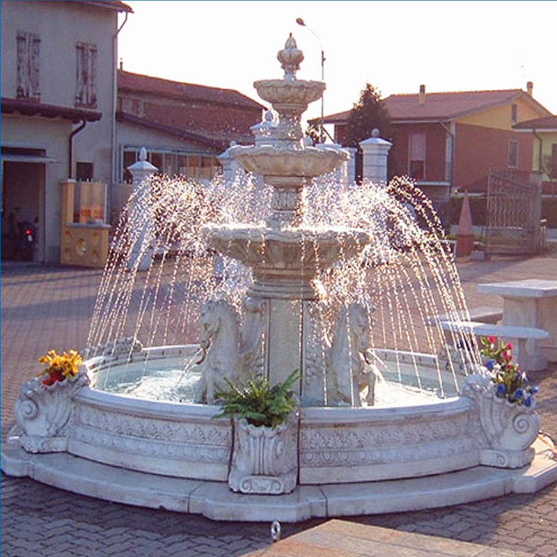 Garden decoration large outdoor travertine fountain with lions