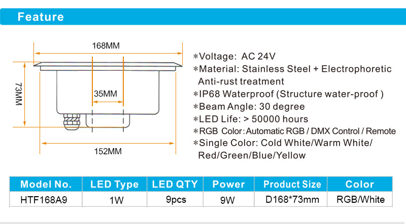 Factory color changing garden led lights AC24V 9W IP68 outdoor water fountain light