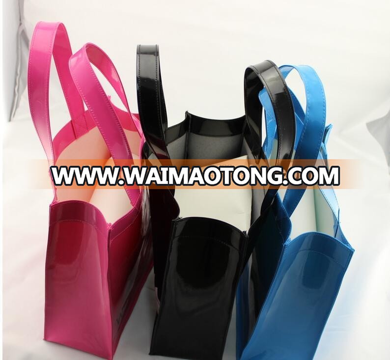 custom high quality glossy PVC leather bag PVC woman shopping bag