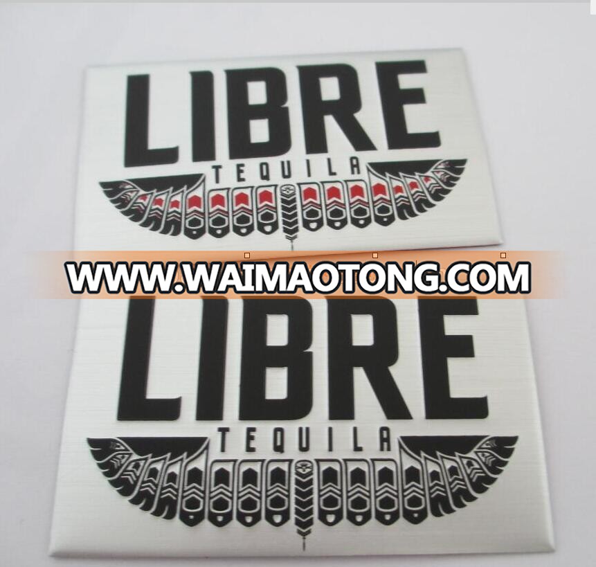 Custom Metal brushed  Aluminum tequila Bottle label