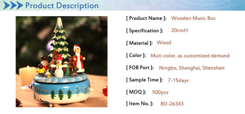 Handmade Christmas Wooden Music Box with Sonwman Santa Christmas Tree for Christmas Gift