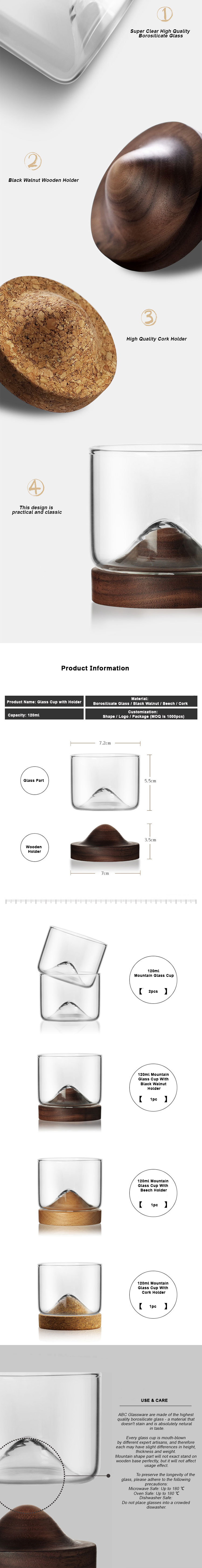 New Arrival 120ml Handmade Borosilicate Glass Drinking Cup With Wooden Tray For Tea or Whisky